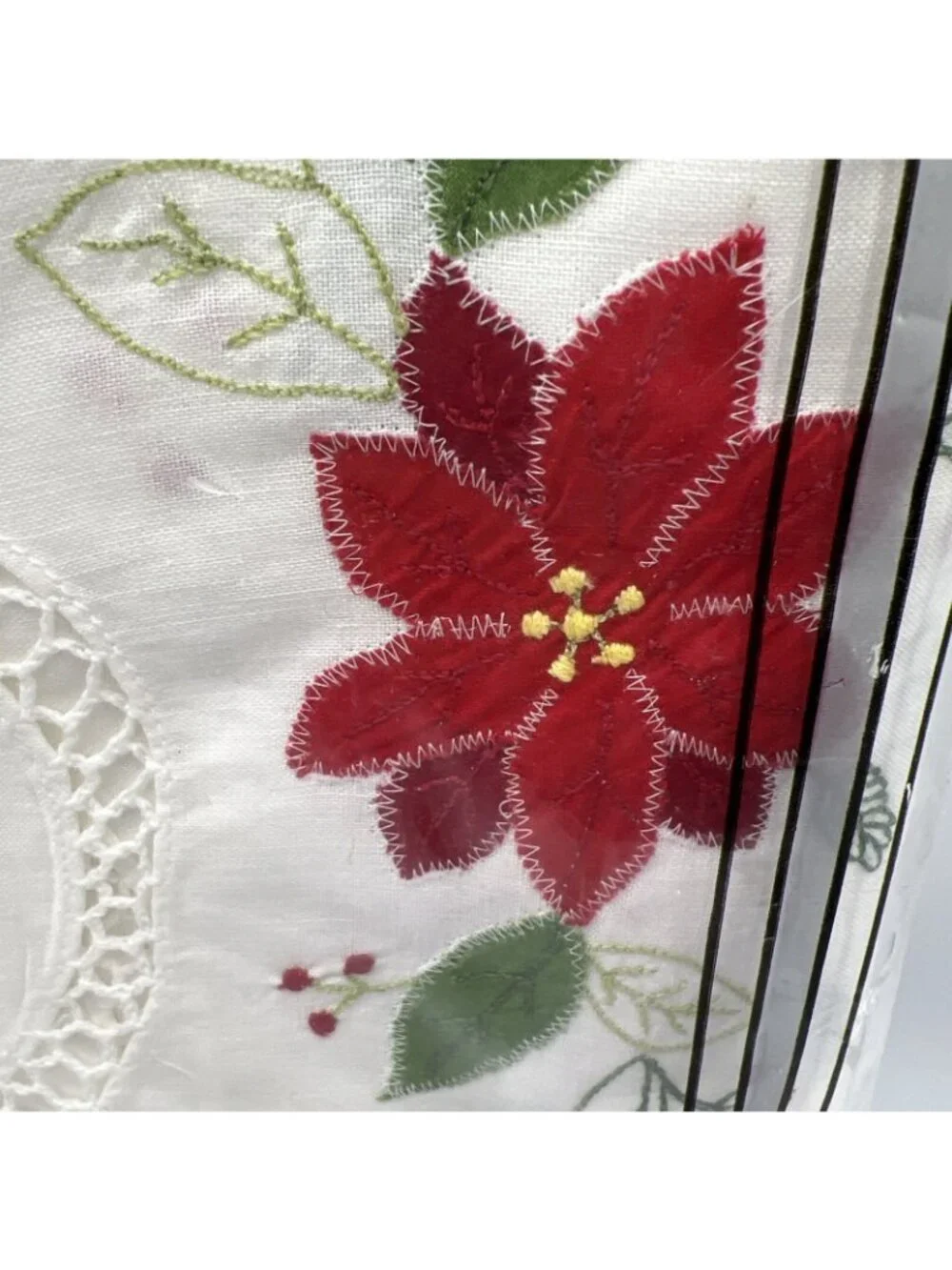 Distinctive Table Linens Christmas Tablecloth Poinsettia Applique 66x120